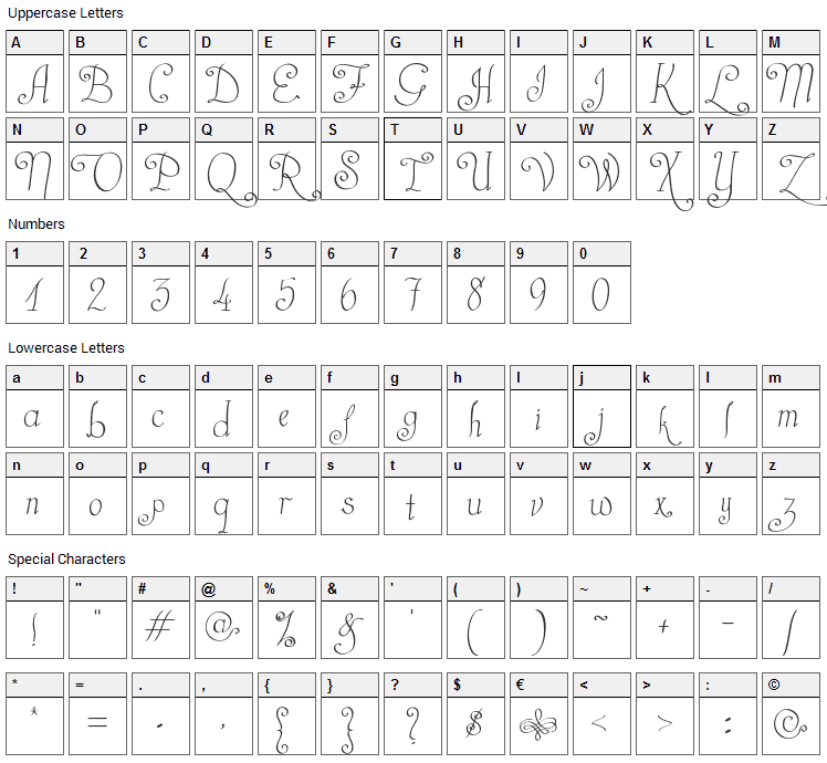 Castal Street Font Character Map