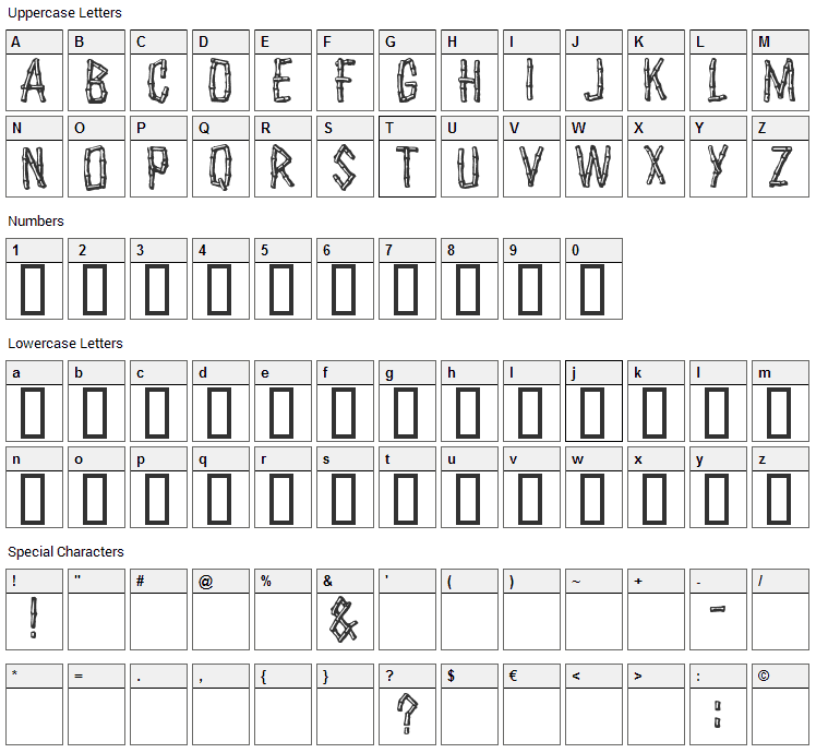 Castaway Font Character Map