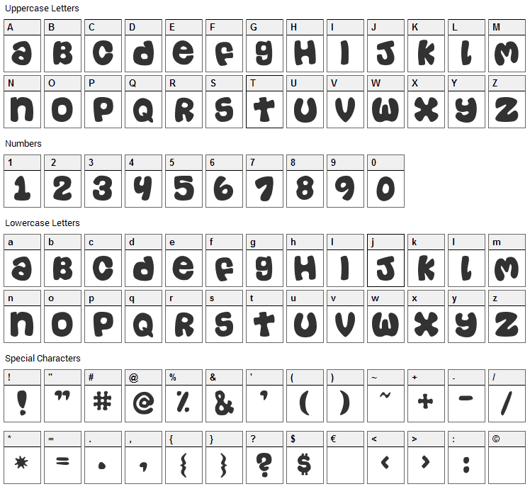 Casual Font Character Map