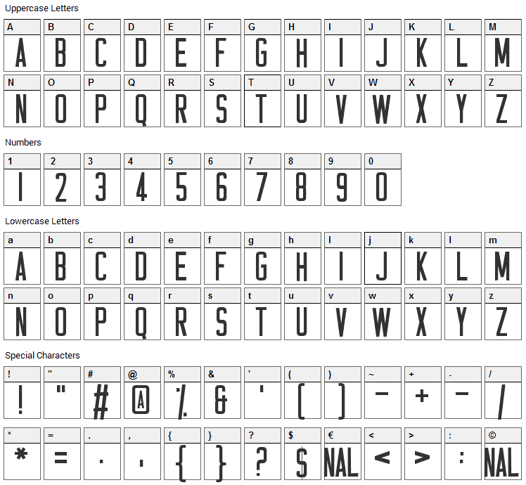 Casual Hardcore Font Character Map