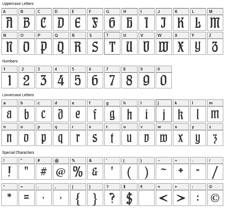 CAT Hohenzollern Font Character Map