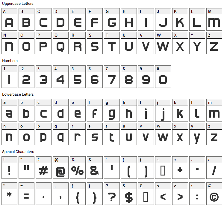 CAT North Font Character Map