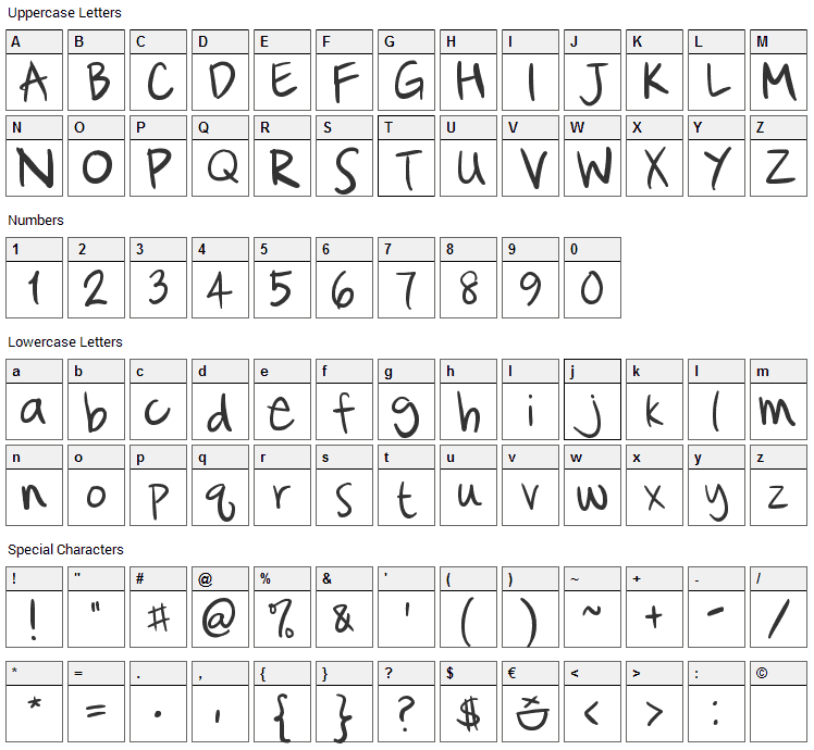 Cataclysmic Font Character Map