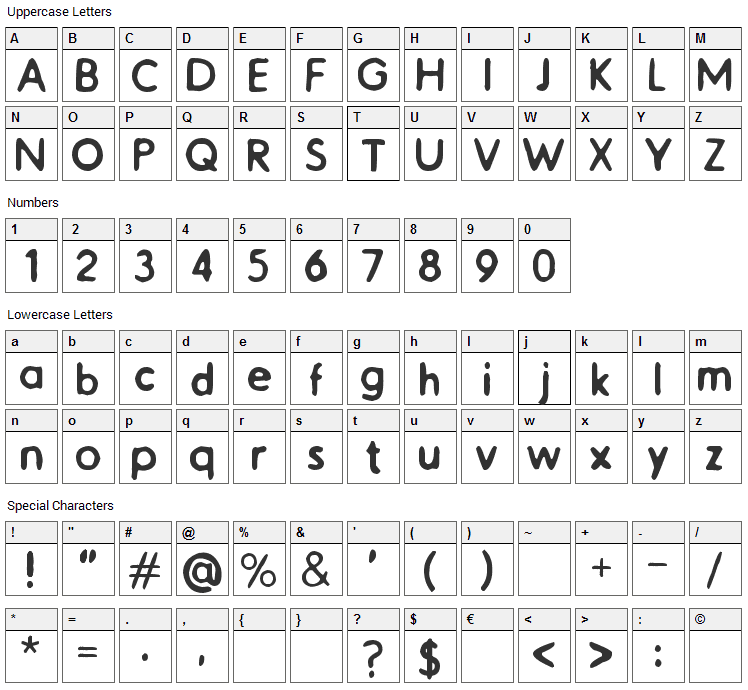 Catalogue Font Character Map