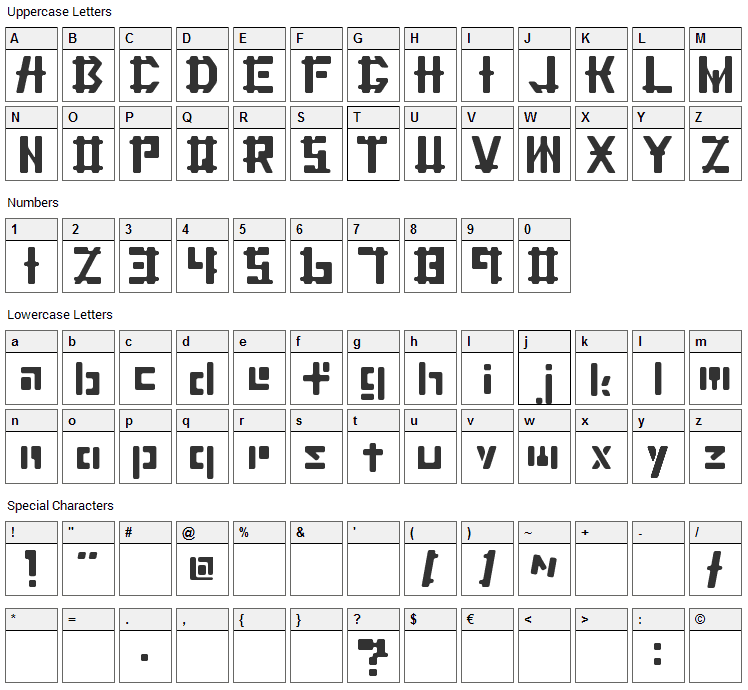 Cater Font Character Map