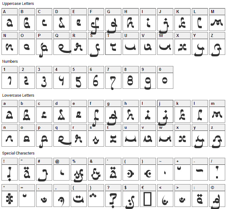 Catharsis Bedouin Font Character Map