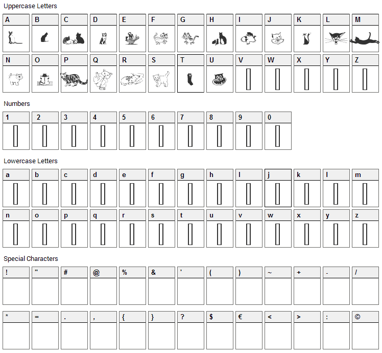 Cats CSP Font Character Map