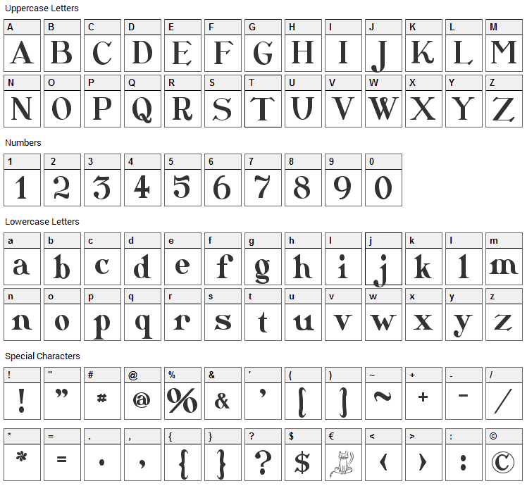 CatShop Font Character Map