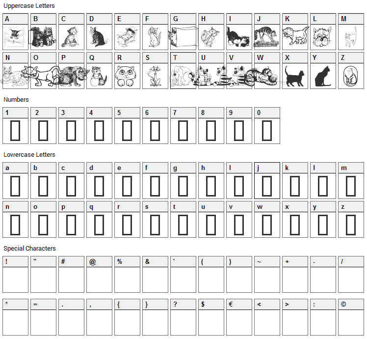 Catt Art Font Character Map