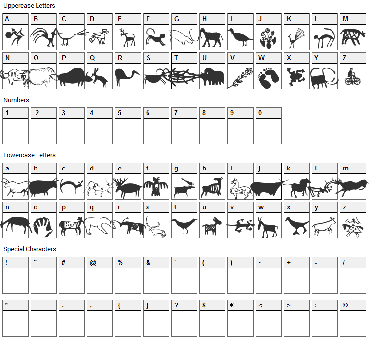 Cave Writings Font Character Map