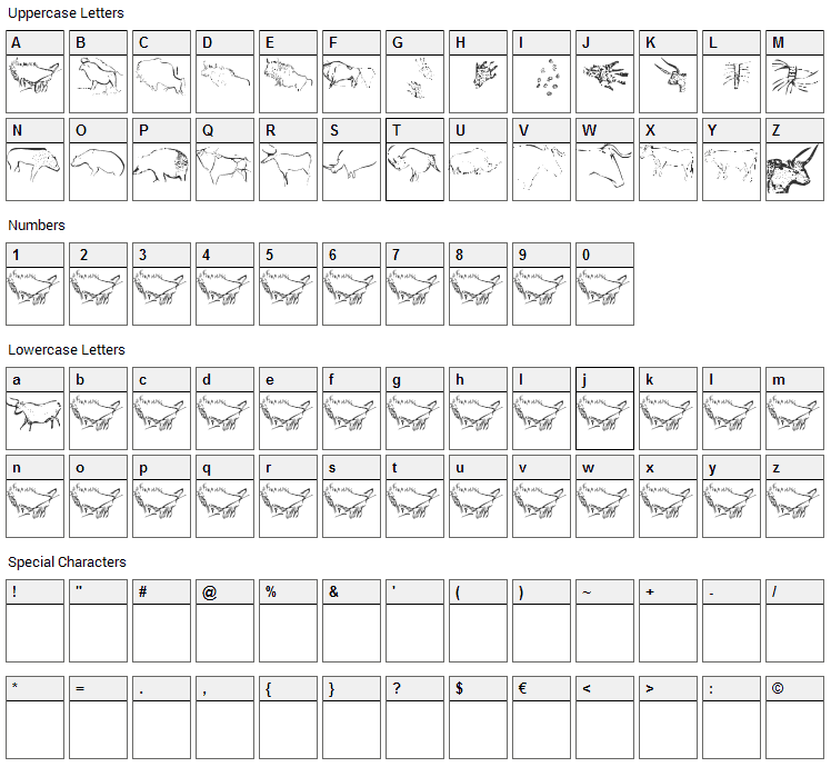 CaveArt Font Character Map