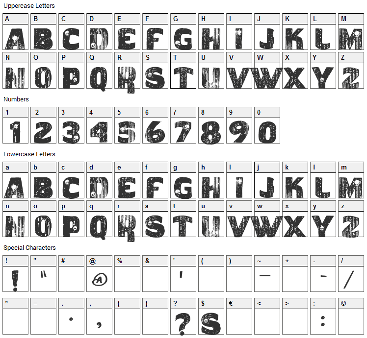 Caveirada Font Character Map