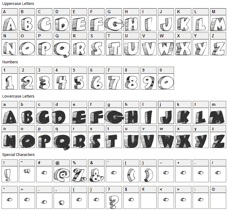 Caveman Font Character Map