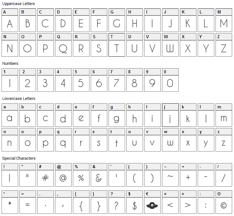 Caviar Dreams Font Character Map