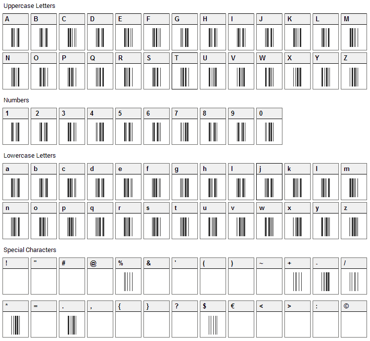 CCode39 Font Character Map