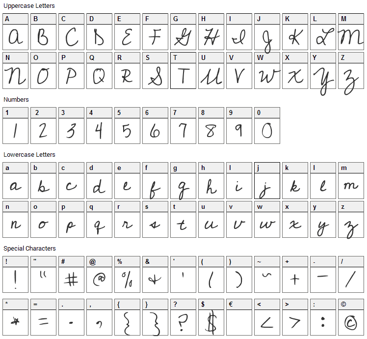 Cedarville Cursive Font Character Map