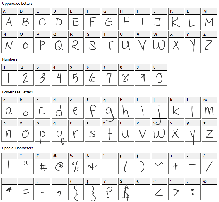 Cedarville Pnkfun 1 Print Font Character Map