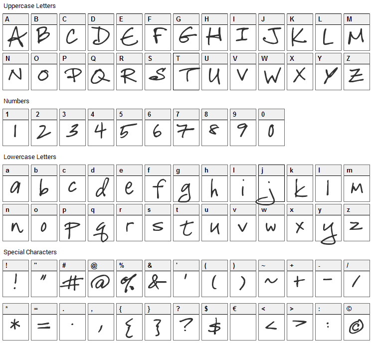 Celebrate the Day Font Character Map