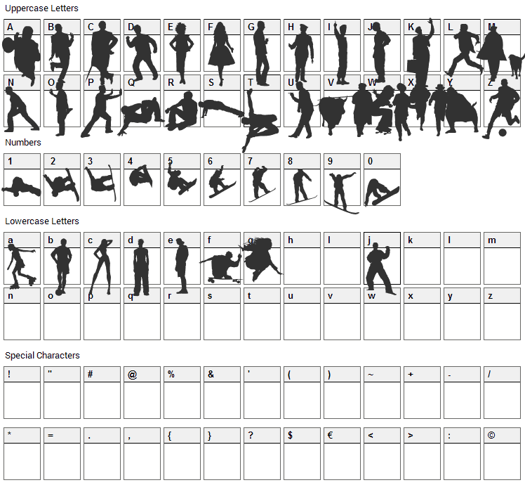 Celebrity Font Character Map