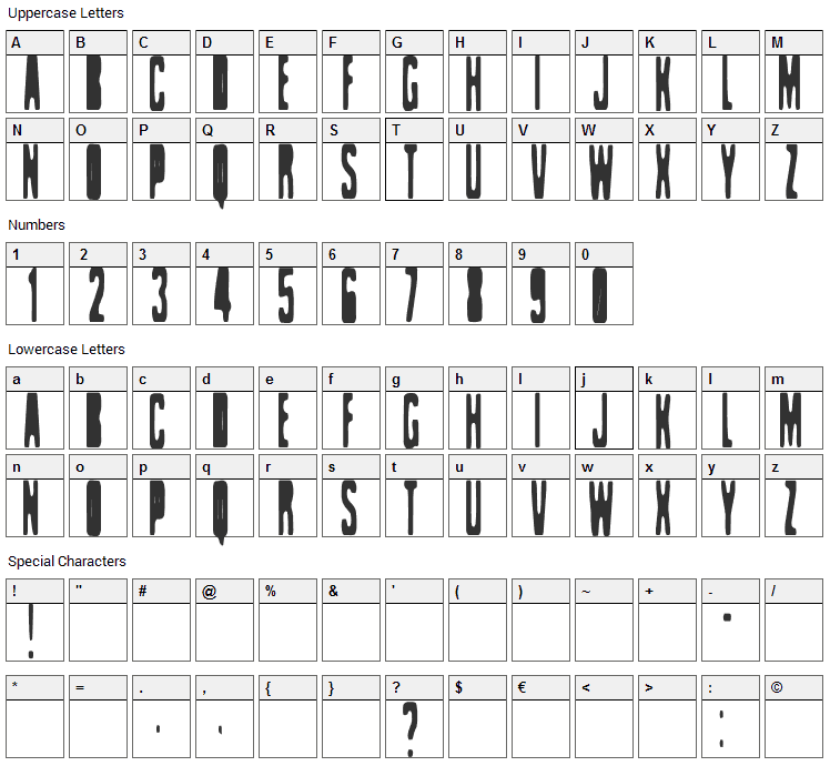 Celofan Font Character Map