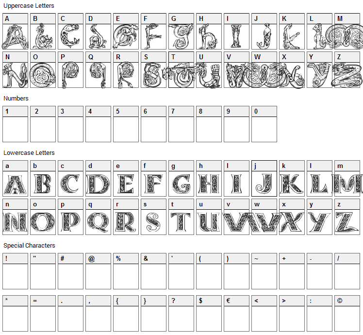 Celtasmigoria Font Character Map