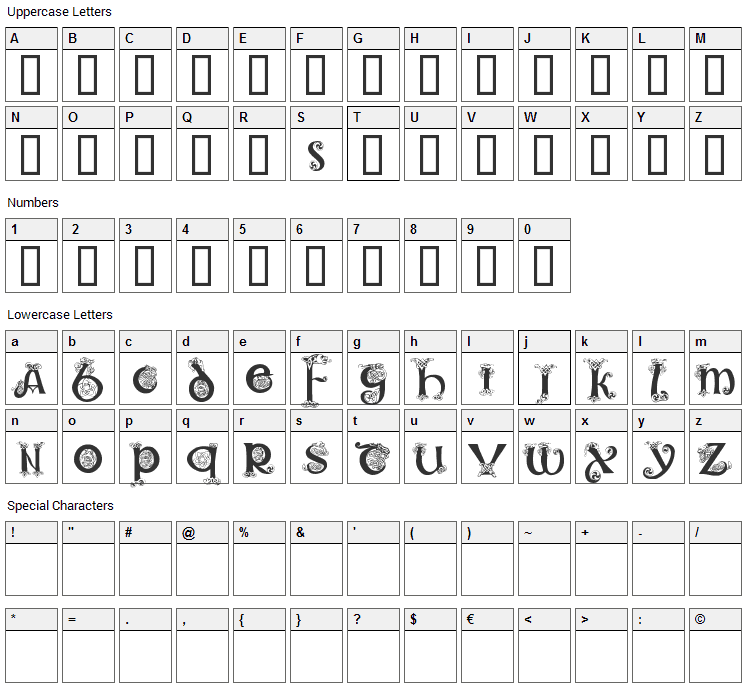 Celtic 101 Font Character Map