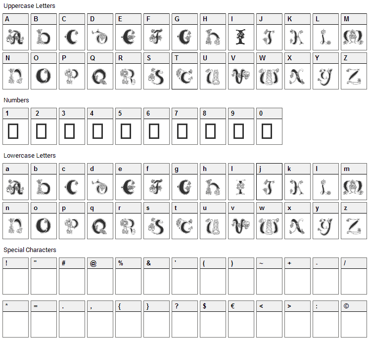 Celtic Knot Font Character Map