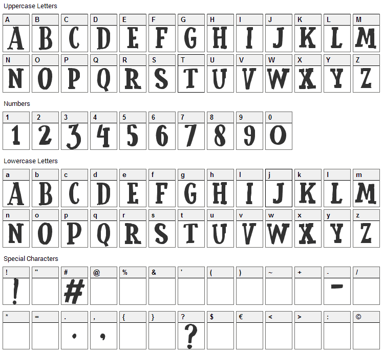 Cemong Font Character Map