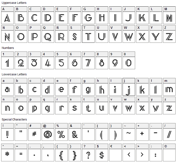 Centre Claws Font Character Map