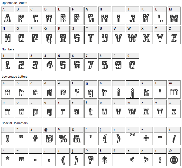 CFB1 American Patriot Font Character Map