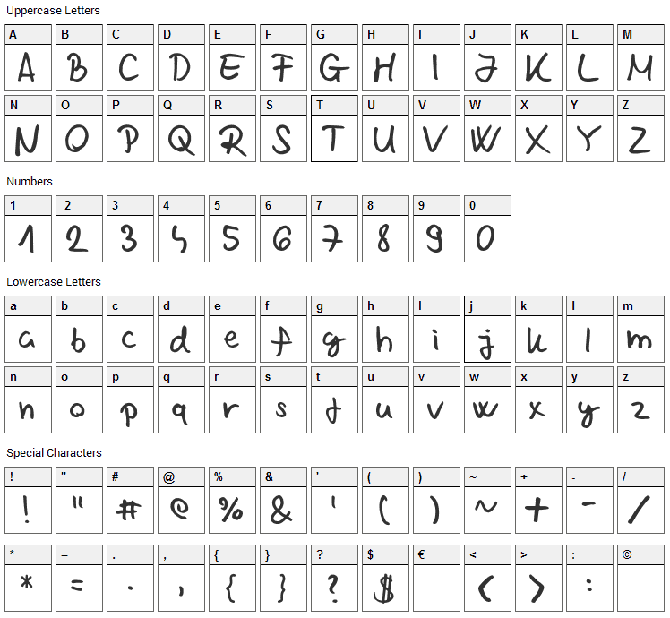 Chabinho 2008 Font Character Map