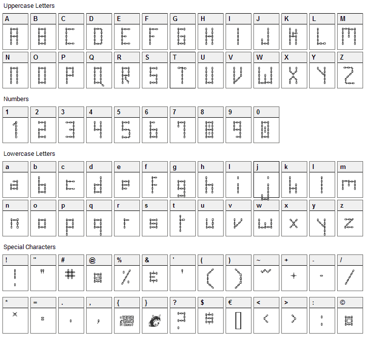 Chain Letter Font Character Map