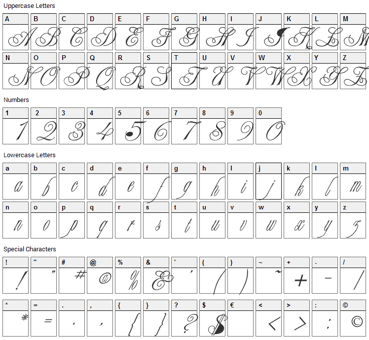 Champagne Font Character Map