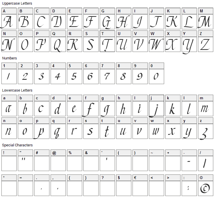 Chancery Cursive Font Character Map