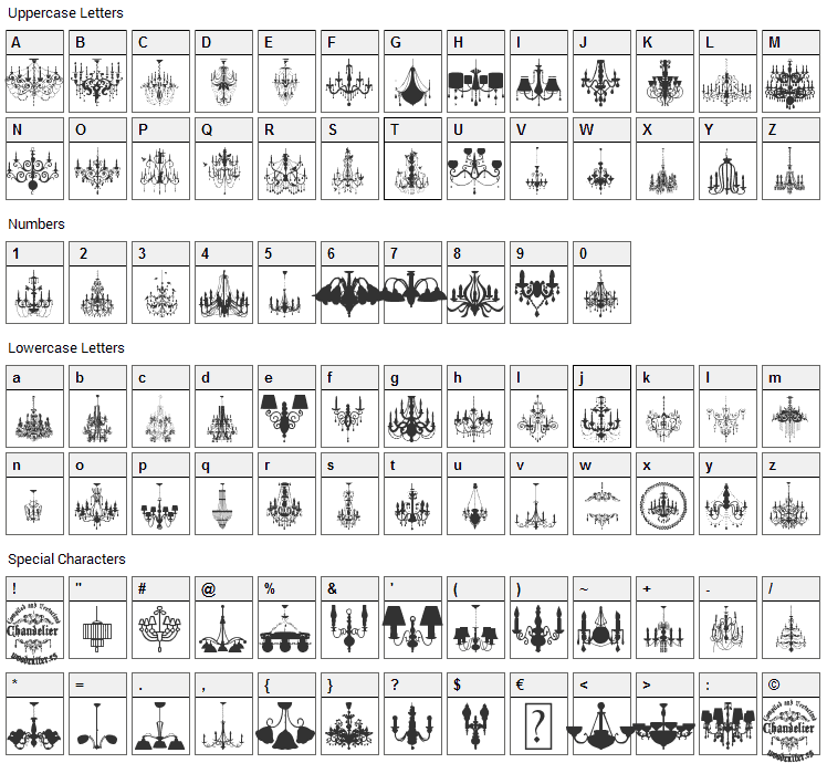 Chandelier Font Character Map