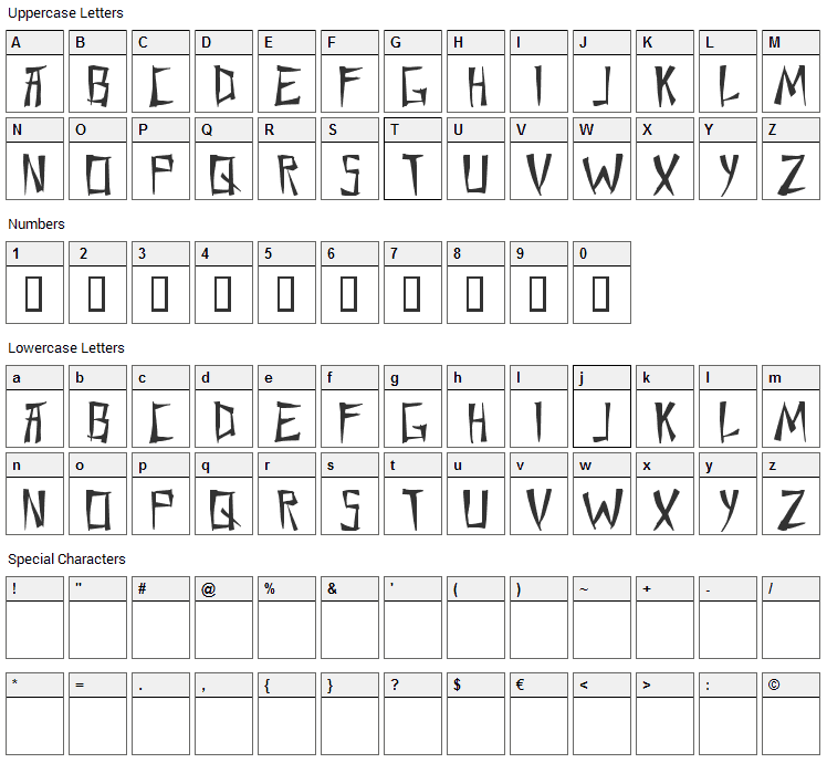 Chang and Eng Font Character Map