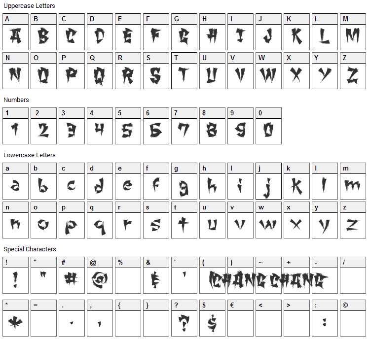 Chang Chang Font Character Map