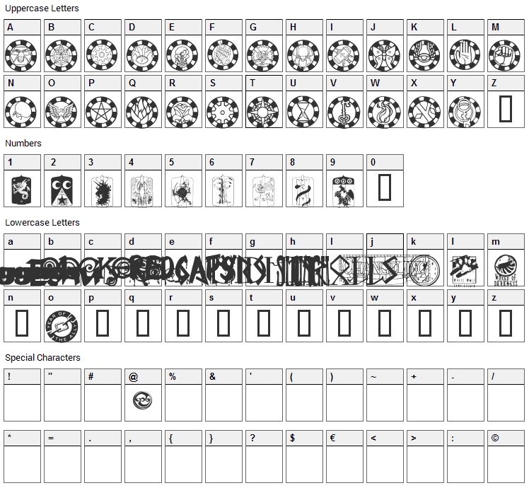 Changeling Dingbats Font Character Map