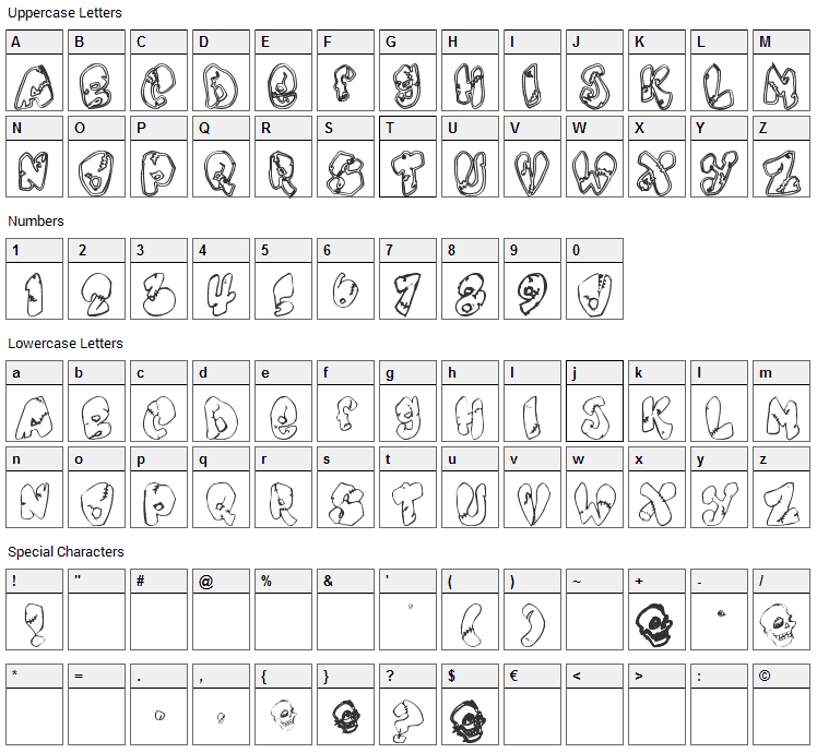 Chankenstein Font Character Map