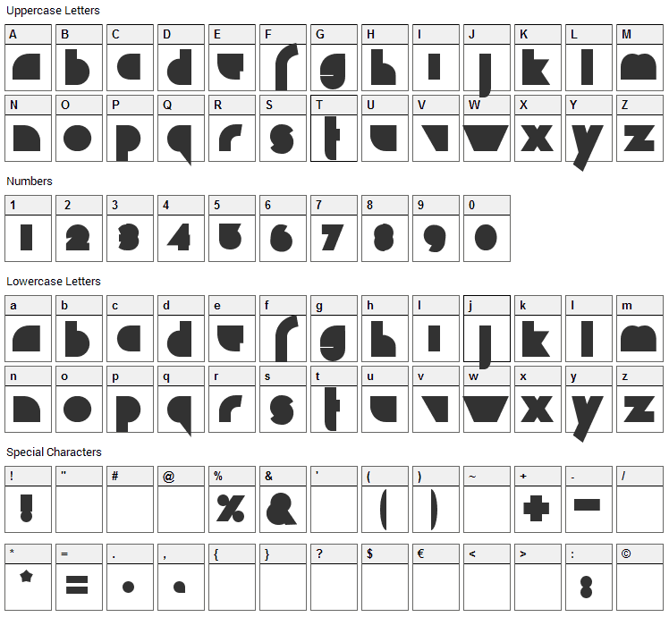 Chaos Math Font Character Map