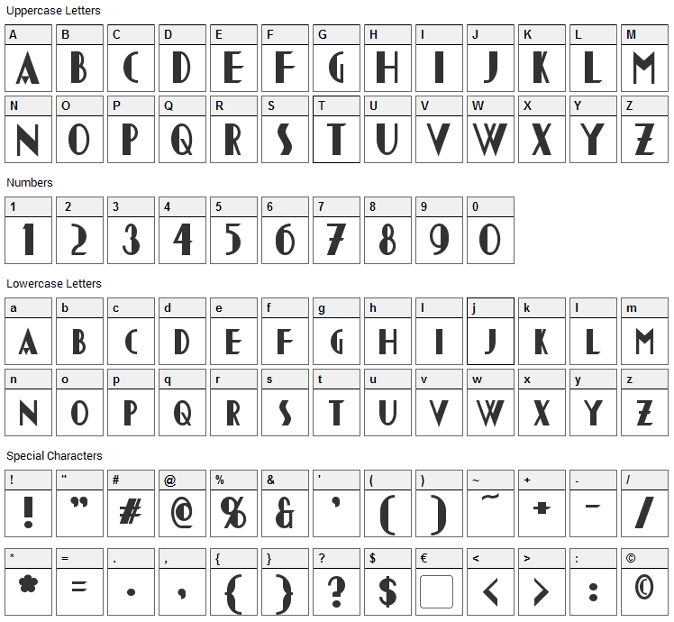 Chapleau Font Character Map