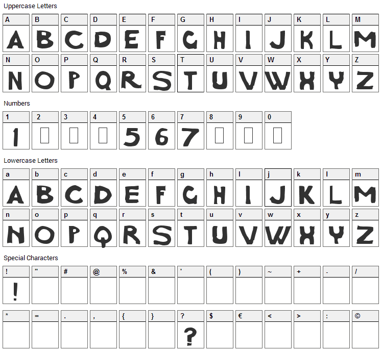 Charcoal First Font Character Map