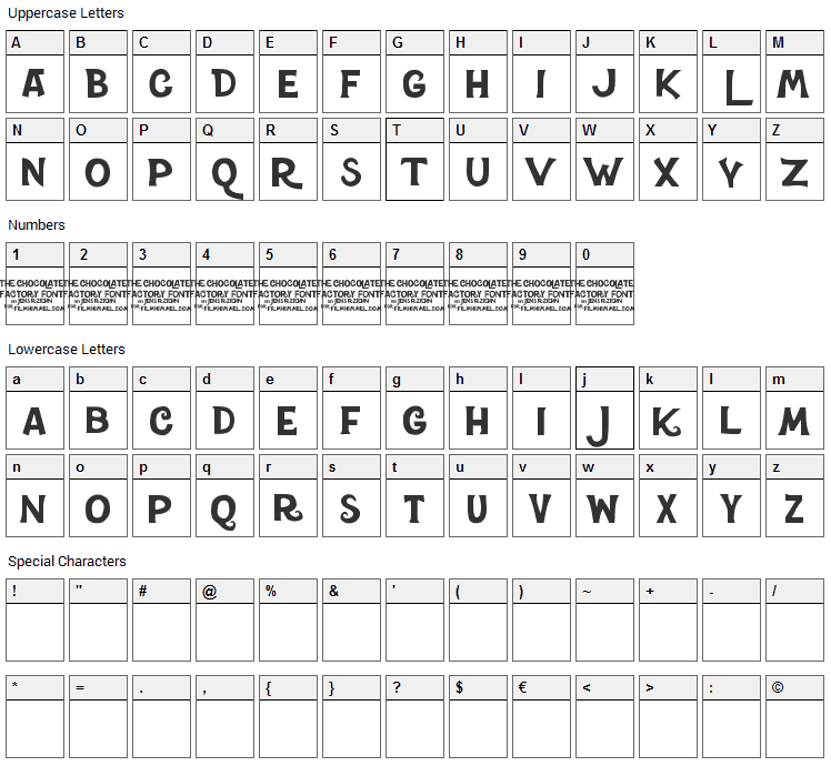 Charlie and the Chocolate Factory Font Character Map