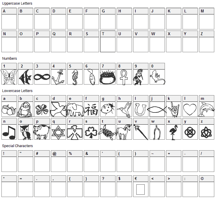 Charming Symbols Font Character Map