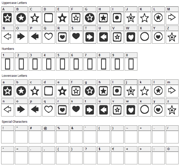 Charms BV Font Character Map