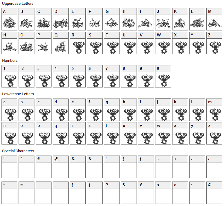 Charnel House Font Character Map