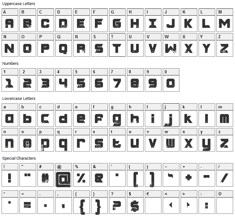 Charred Zard Font Character Map