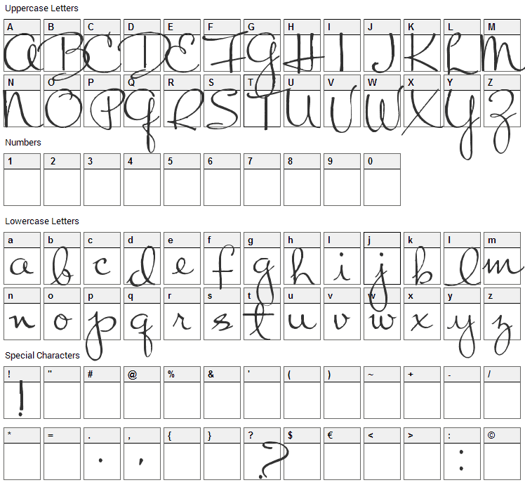 Chart Moss Font Character Map