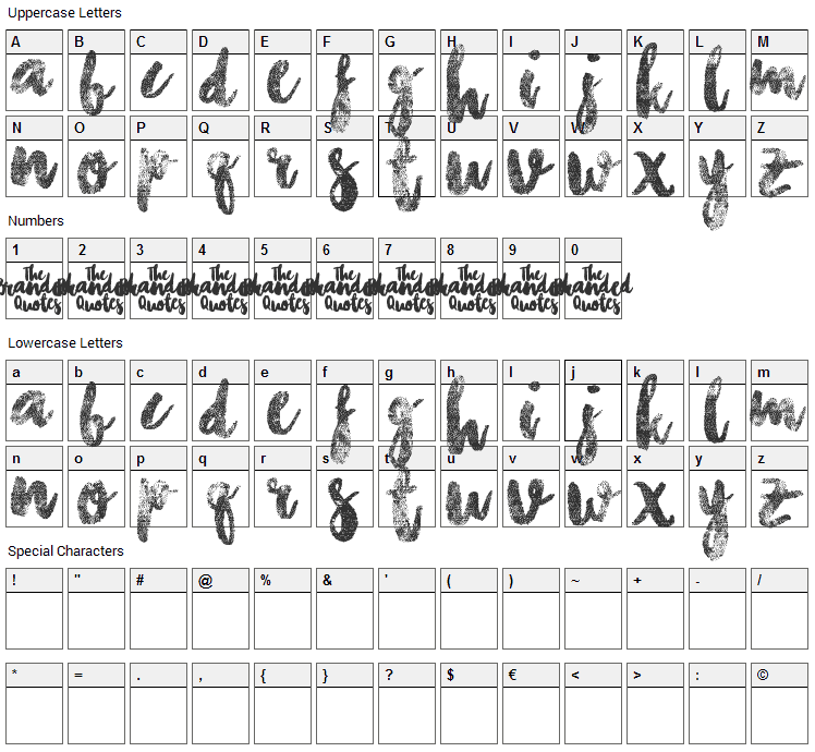 Chasing Embers Font Character Map