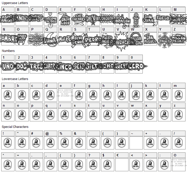 Che Viva Banana Font Character Map